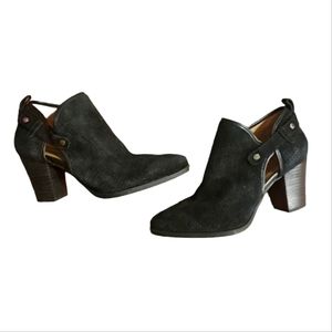 Franco Sarto Dakota Black Perforated Suede Size 9M Womens Block Heel Ankle Boots